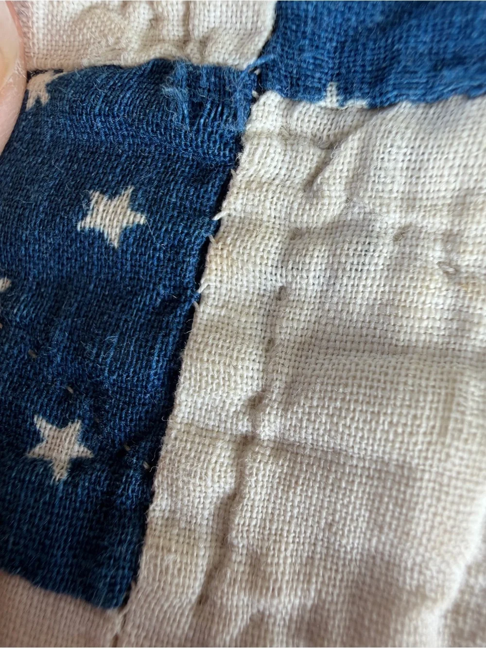 VTG Irish Chain Quilt Blue White Stars Soft Gauzy Cotton 1940s Cutter 70x75